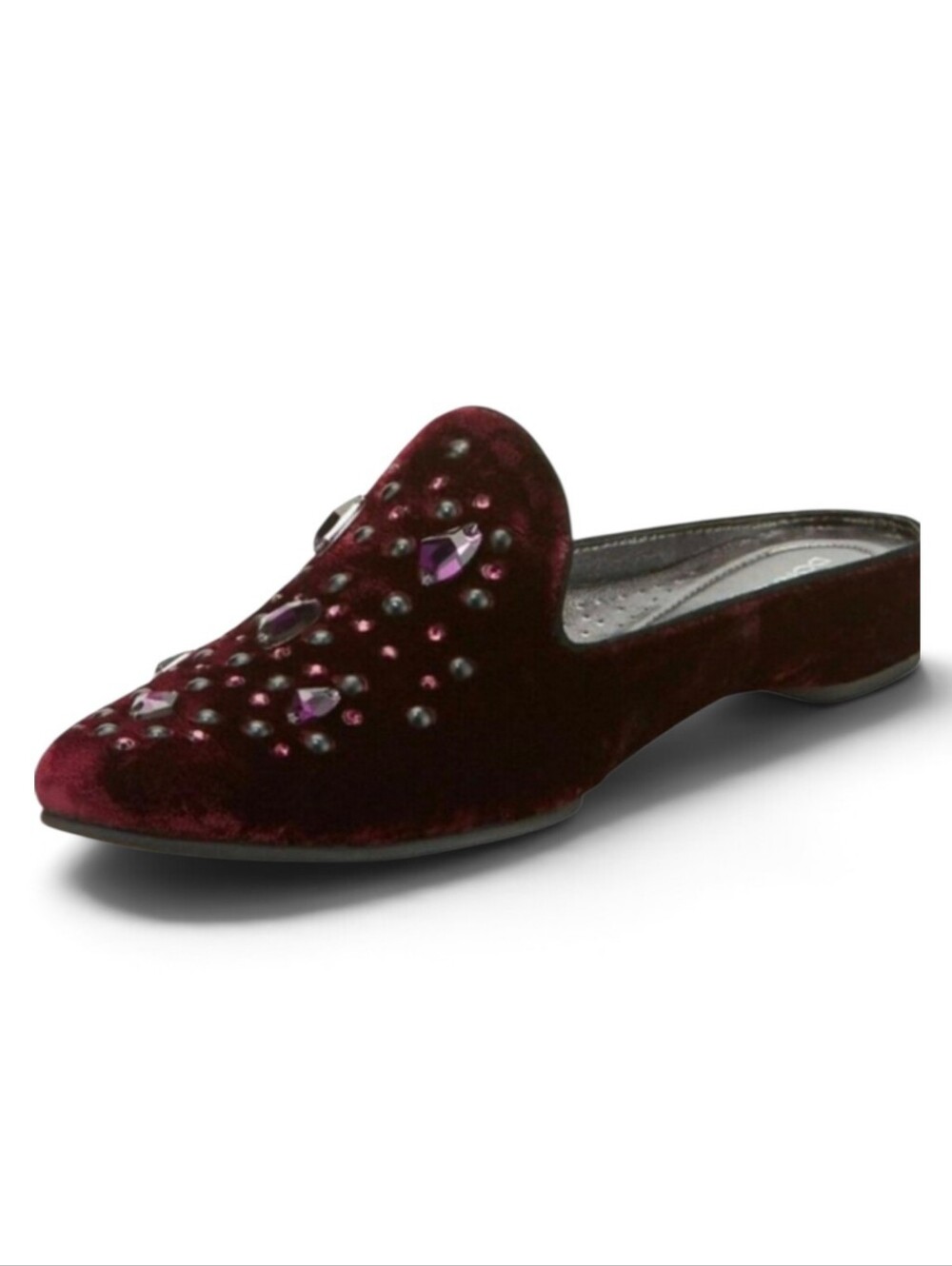 Donald J Pliner Mule Jeweled Burgundy Velvet  Slip On Flat BAZSP-VR